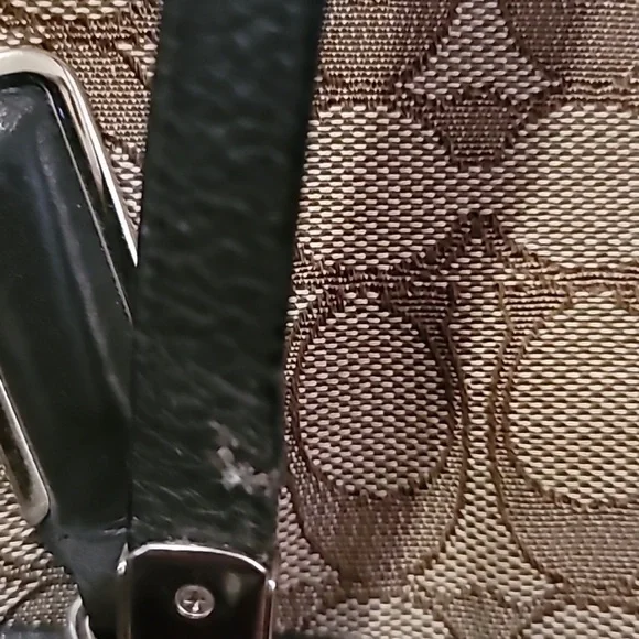 SOLD Coach Shoulder Bag Brown and Tan Signature Leather and Canvas Monogram - Picture 11 of 12